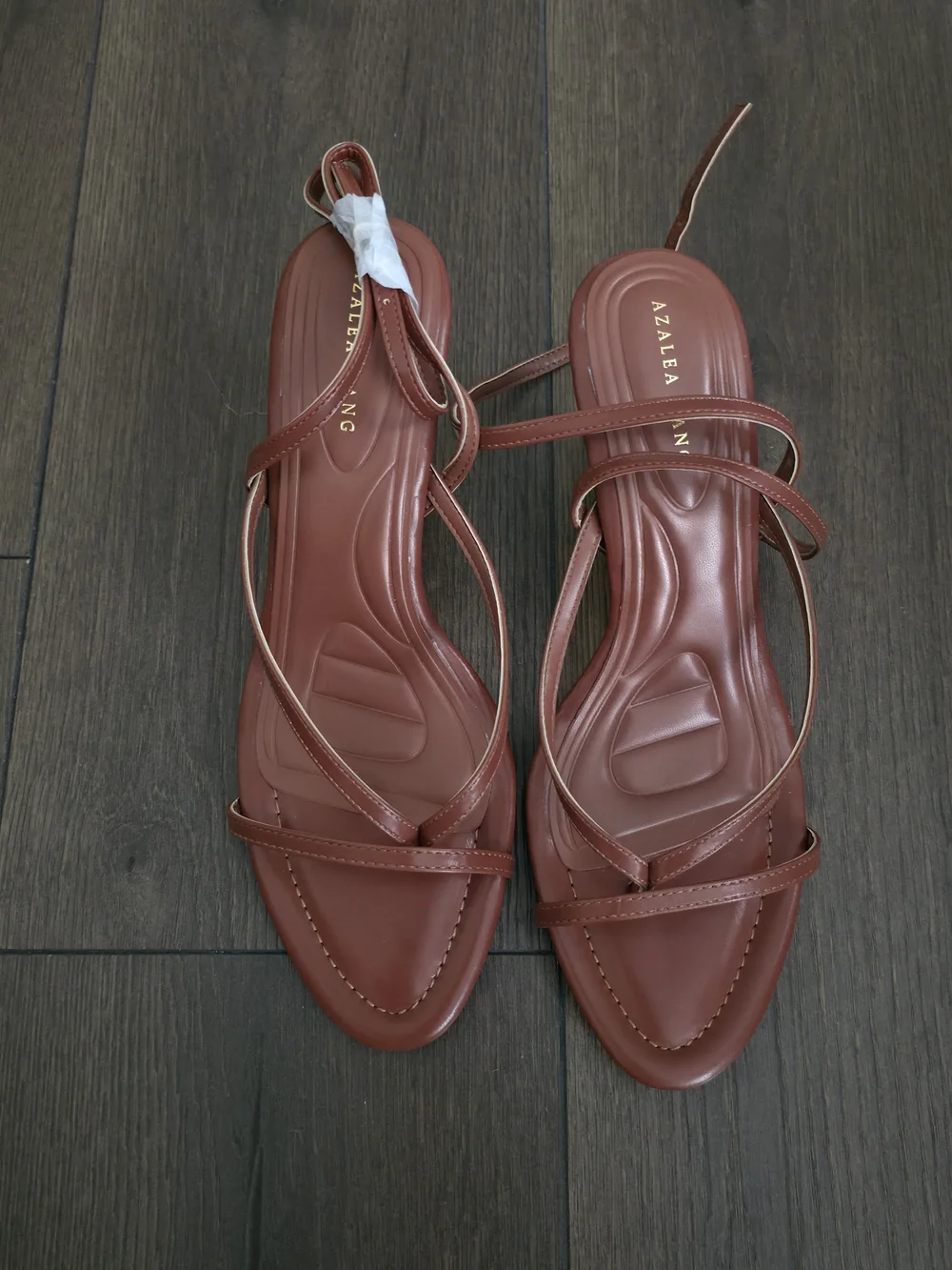 AKIRA Strappy Slingback Heels with Gold Sculpted Heel